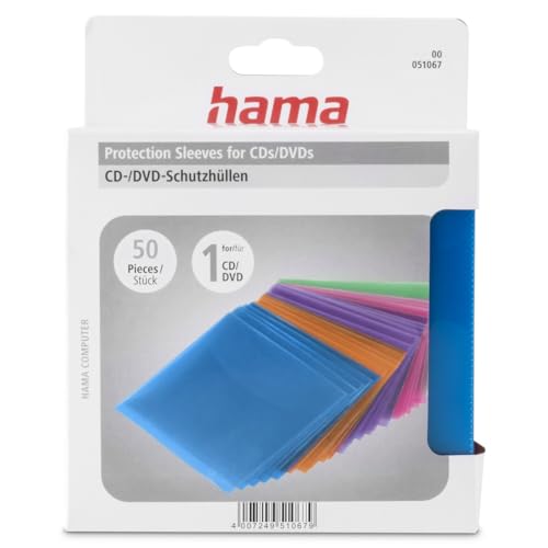 Hama CD-Leerhüllen (50 Stück, auch für DVD und Blu-ray geeignet) CD-Schutzhüllen farbig