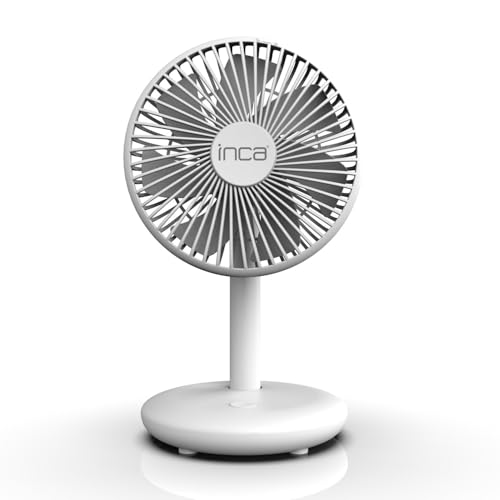 İnca IMF-14B Ventilador de Mesa Silencioso, 4 Velocidades, Ventilador Tipo C, Ventilador de Batería de 1200 mAh Ventiladores de Carga Hasta 3-5 Horas, para Hogar, Oficina - Blanco
