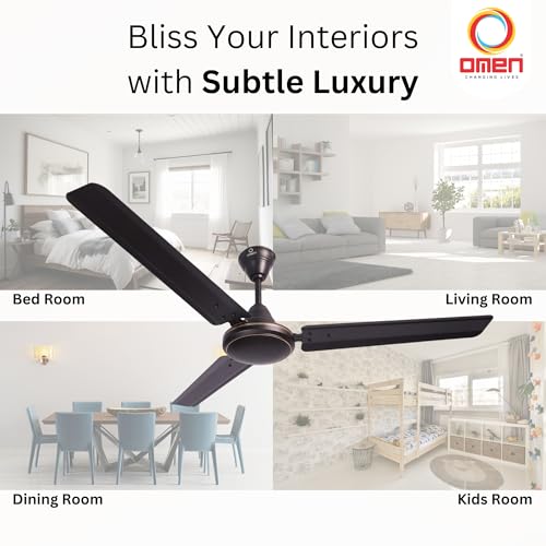 Image of Omen Changing Lives Dollar 1200mm Ceiling Fan for Home | BEE Star Rated Energy Efficient | Rust Resistant | Superior Air Delivery | High Speed | 2 Year Warranty | (Black) Pack of 2