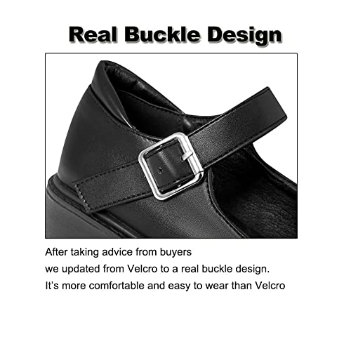 Aosphiraylian Womens Mary Janes Shoes Round Toe Platform Ankle Strap Chunky Heel Black Uniform Dress Shoes #TOP6