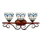 JOEBO Lámpara de pared de tres cabezas Estilo Tiffany Aplique de pared de vidrieras Retro Art Deco Aplique de pared para baño Espejo de tocador Luces delanteras