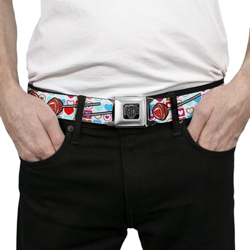Cinturón de seguridad Buckle-Down blanco con corazones contra hebillas flojas 3