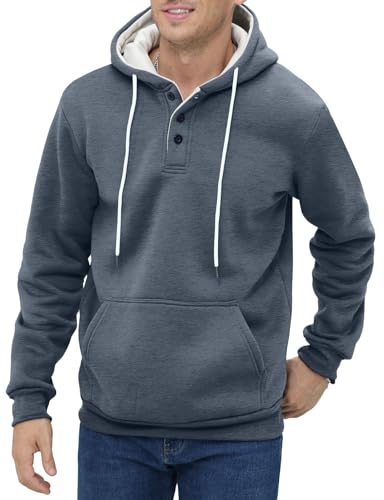 CTU Mens Hoodies Fleece Sweatshirt Plain Hoody Pullover Hooded Button Shirt with Kangaroo Pocket