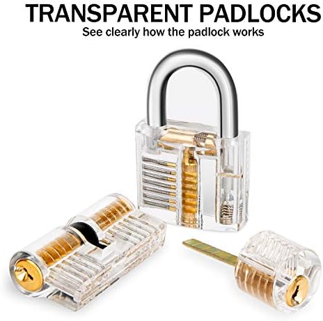 Luxebell Lock Picks, 24-Piece Lock Picking Tools with 3 Transparent Practice Padlock Pick Lock Kit for Beginner and Locksmith Training