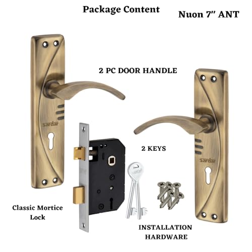 Image of SARDAR Nuon Iron Handle Set 7 Inch|2 Keys | 6 Lever Single Turn Lock Set| Handle Set for Door, Bathroom, Bedroom, Living Room| (Antique)