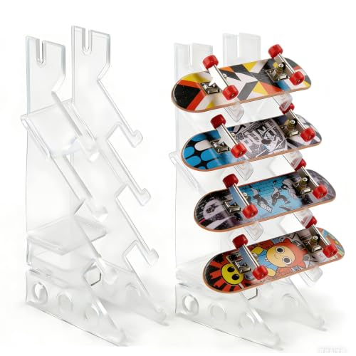 KAKUPPA 5-Slot Mini Fingerboard Display Rack, Transparent Acrylic Finger Skateboard Storage Stand, Finger Board Accessories and Skateboard Rack Decorative Holder, Studry Easy to Install