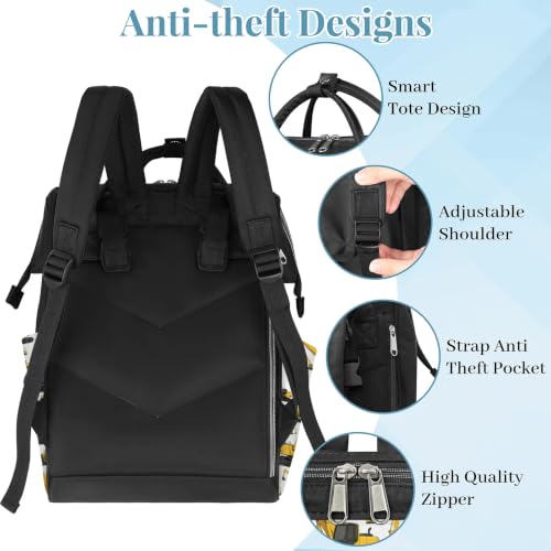 Image of Customized Diaper-Backpack Waterproof Nappy-Bag Baby-Gift Excavator Yellow | Monogram Baby Backpack for Traveling Stroller Organizer Mommy Bag for New Parents Mom Dad Personalized Baby Shower Gifts