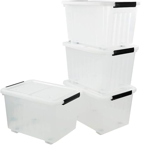 Miniatura 5 de Callyne Paquete de 4 cubos de almacenamiento de plástico transparente con tapa caja de almacenamiento de plástico grande de 42 L