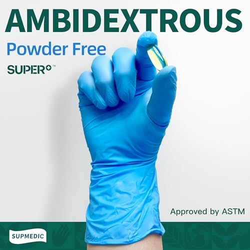 Supmedic Vinyl Disposable Exam Gloves, 4 Mil Powder-Free Latex-Free Food Grade Cooking Cleaning Medical Glove, Blue 100 Pcs (Medium)