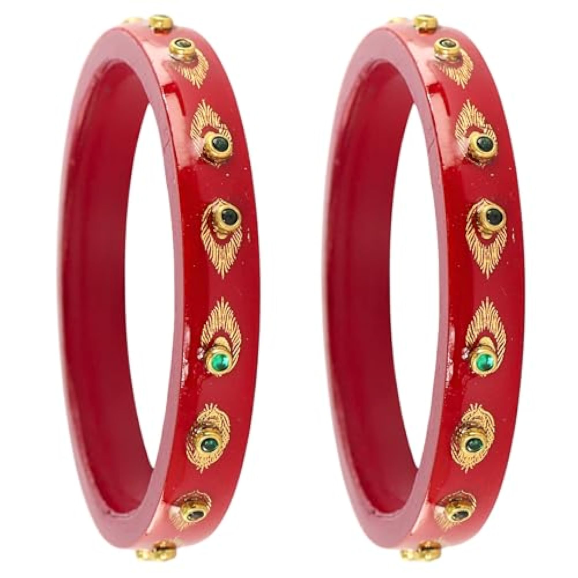 Lac Kada Set with Zircon Gemstone & Printed Morpankhi, Elegant Bangles
