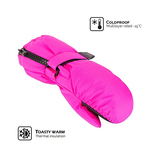 HIGHCAMP Kids Long Cuff Winter Snow Ski Mitten with Zipper Waterproof Gloves for Toddler Boys Girls-Rosa,M (6-8 Y) - Thumbnail 2