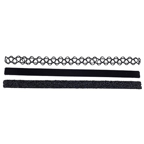 Lux Accessories Tattoo Black Velvet Suede And Studded Stone Choker Set (3Pc) (Black) #TOP21