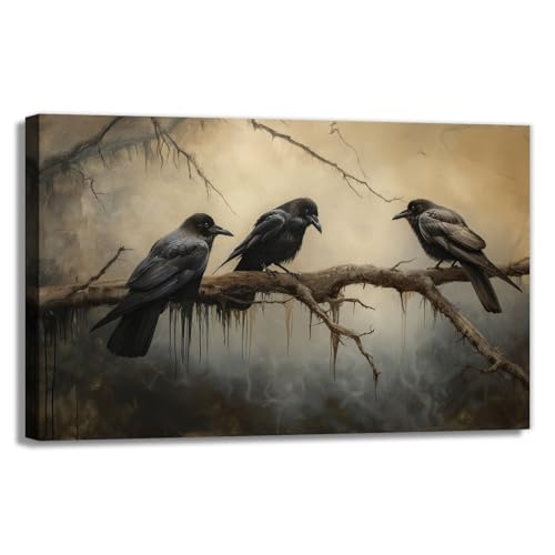 OAAPITI Halloween Decor Vintage Crow Wall Art Retro Art Poster