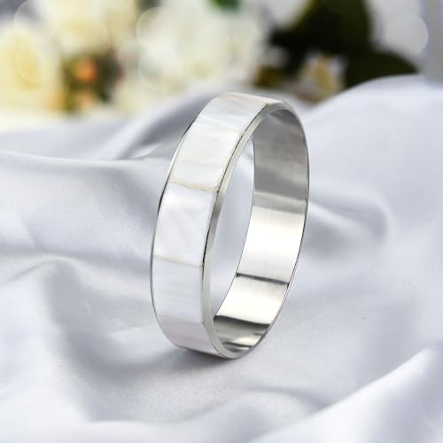 AeraVida Stunning Iridescence White Mother of Pearl Shell Bangle Bracelet2