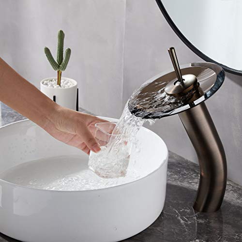 Roddex Waterfall Bathroom Faucet Glass Single Handle Solid Brass Basin Lavatory Vessel Sink Vanity Faucet, Tall, Oil Rubbed Bronze … #TOP1
