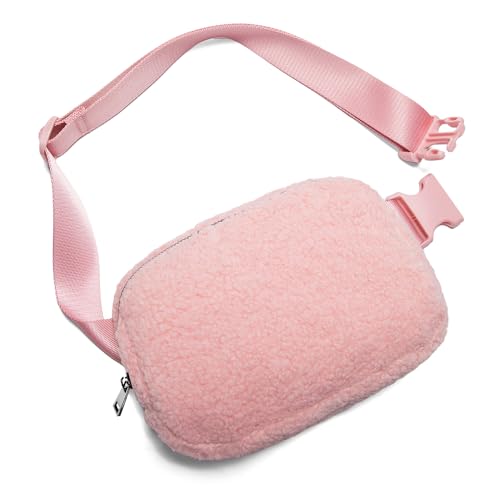 Gitus Fleece Belt Bag Sherpa Fanny Pack Crossbody Bags for Women Fashion Waist Packs with Adjustable Strap for Gym Travel Hiking Running Trending Gifts for Teen Girls Women Men (Light Pink)