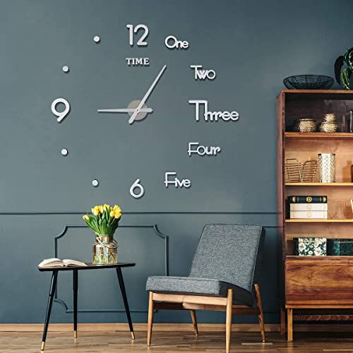 Vinjoyce 3D Diy Large Wall Clocks For Living Room Decor, Wall Stickers Clocks For Living Room Decor, Silent, Modern Wall Clock For Kitchen, Office, School, Home, Bedroom, Living Room (Silver) #TOP1