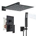 Ackwave Shower Faucet Matte Black Shower System with 12 Inches Rain Shower Head and Handheld Spray Bathroom Luxury Rain Shower Faucet Set Complete Wall Mounted