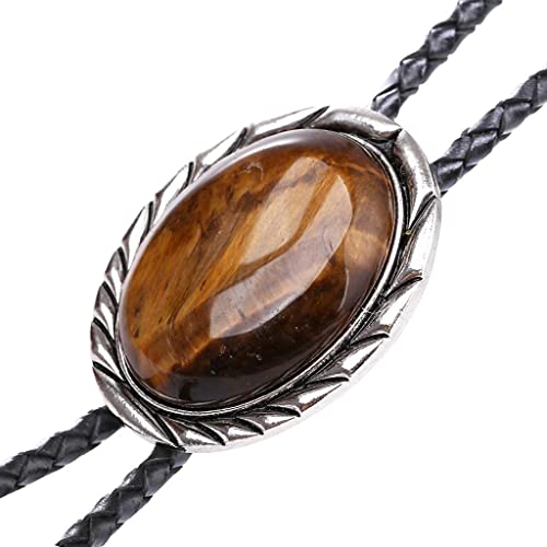 Huabola Calyn Bolo Tie, Handmade Round Shape Western Cowboy Tiger Eye Bolo Ties For Men #TOP6