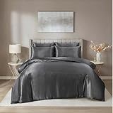 Hadi London Set completo di biancheria da letto in raso di seta, 6 pezzi, con lenzuolo con angoli profondi e setoso, reversibile, copripiumino e 4 federe, per letto singolo, matrimoniale, king size