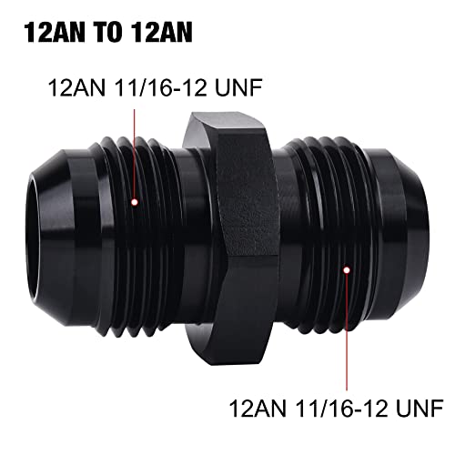 Image of EVIL ENERGY 12AN Male to Male Flare Coupler Union Straight Fuel Hose Adapter Fitting Black 2PCS