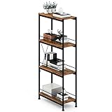 Estrecha Estante Plus Estantería Cocina de 4 Baldas Estantería Baño Estante de Almacenamiento Esquina Estanterías Metálicas Estantería Vertical para Dormitorio Recibidor Salón Negro Acero & Madera