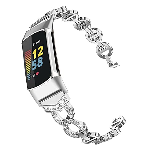 AISPORTS Compatible with Fitbit Charge 6/Charge 5 Band for Women, Slim Crystal Bling Glitter Diamond Rhinestones Metal Sport Wristband Bracelet Replacement Band for Fitbit Charge 6/Charge 5 by AISPORTS - Used condition - US$10.49