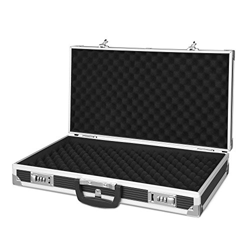 IKAYAA Aluminum Framed Hard Locking Pistol Gun Case Handgun Revolver Carry Storage Box with 2 Combination Lock