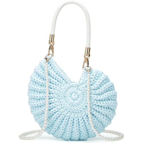 Image of Bohemia Crochet Handwoven Seashell Bag Women Summer Beach Bag Boho Evening Clutch Purses Shoulder Crossbody Bags
