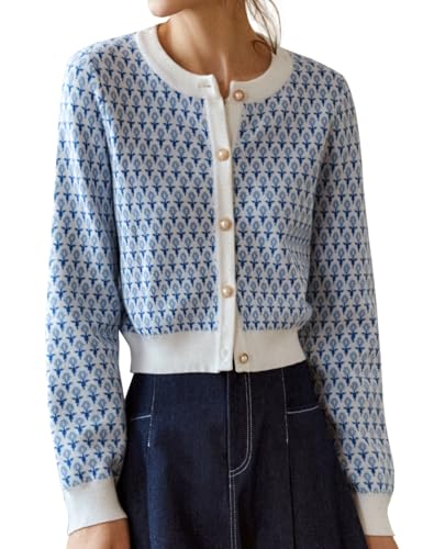 Women's Cropped Cardigan Sweater, Round Neck Pearl Button Long Sleeve 2025 Autumn Trendy Sweater Top