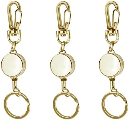 3 Pack Heavy Duty Retractable Badge Reel Metal ID Badge Holder with Belt Clip Key Ring for Name Card Keychain for Nurse,Volunteer,Teacher,Student (Gold)
