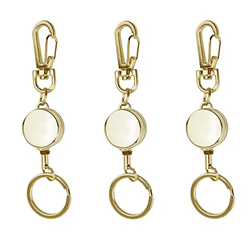 3 Pack Heavy Duty Retractable Badge Reel Metal Id Badge Holder With Belt Clip Key Ring For Name Card Keychain For Nurse,Volunteer,Teacher,Student (Gold) #TOP10