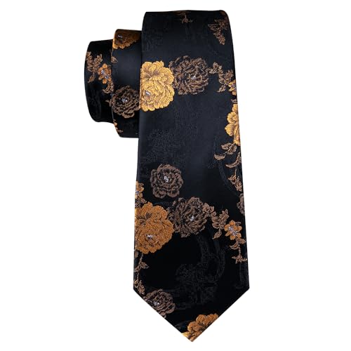 Image of Barry.Wang Floral Ties for Men Flower Necktie with Tie Clip Formal
