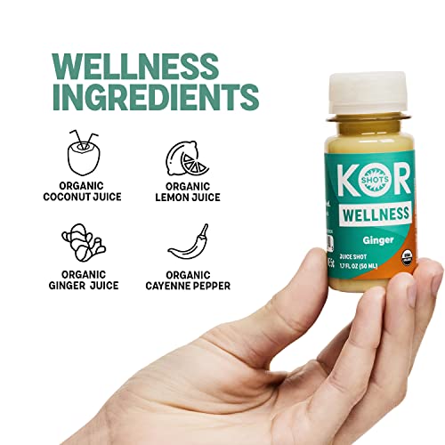 Kor Shots Ginger Shot - 24 Pack X 1.7 Fl Oz - Wellness Shot - Freshly Pressed Ginger And Cayenne Natural Energy Boost Shot - Usda Certified Organic #TOP1