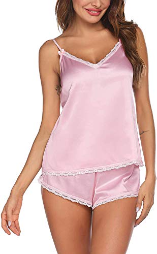 Ekouaer Sexy Pjs Womens Sexy Lingerie Satin Pajamas Cami Shorts Set Nightwear Pink