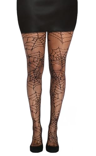 Simply Joshimo Womens Black Fishnet Patterned Halloween Gothic Tights - Cobwebs Print