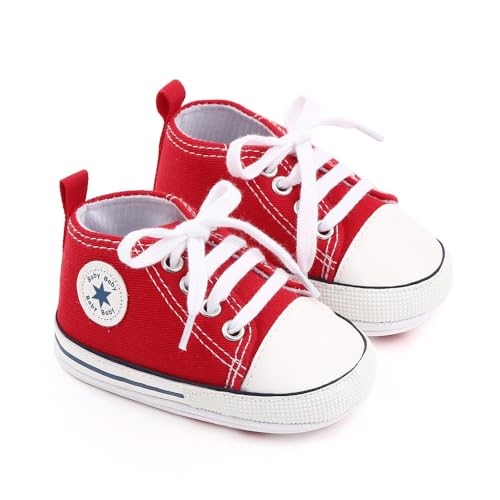 Image of Unisex Baby Girls Boys Canvas High-top Shoes, Newborn Infant Anti-Slip Soft Sole Frist Walking Breathable Sneakers