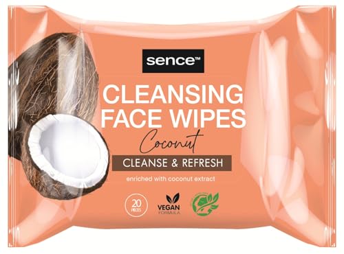 Toallitas limpiadoras faciales veganas de coco para limpieza facial suave y cuidado facial, toallitas desmaquillantes para maquillaje – Sence Beauty y Cosméticos (3 × 20 unidades)