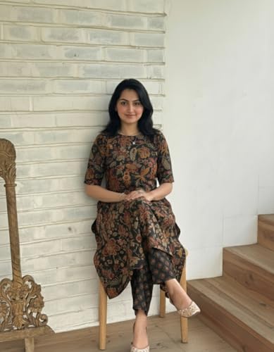 Image of ANNI Designer Women's Rayon Viscose Straight Printed Kurta with Palazzo | Elbow Length Sleeve Kurti Set | Close Neck with Back Slit | Soft Comfortable Fabric | 2 Piece Outfit