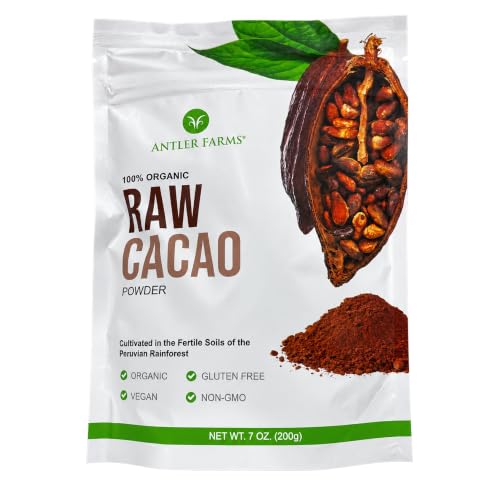 Antler Farms - 100% Pure Organic Raw Cacao Powder, 40 servings, 200g - Vegan, Gluten Free...