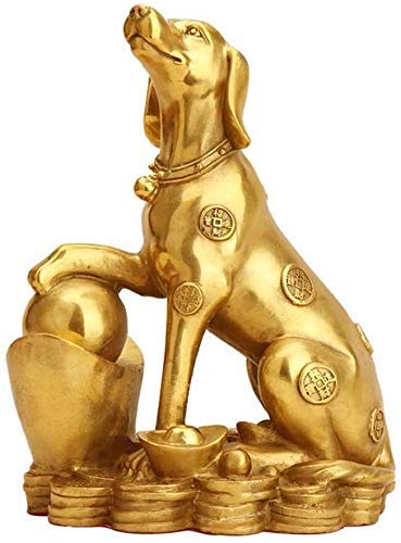 SnamicE Large Pure Gold Ingot Dog Brass Zodiac Statues Decor Figurine Chinese Wealth And Good Luck Sculpture For Home And Office 1109,L-A
