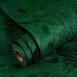 YENHOME Emerald Green Peel and Stick Wallpaper 17.7'X118' Green Wallpaper Stick and Peel Vintage Felt Fabric Wall Paper for Bedroom Velvet Flocking Liner Velvet Contact Paper for Cabinets