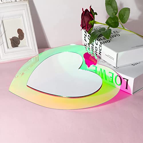 Shape Wavy Aesthetic Wall Mirrors Rainbow Acrylic Mirror Irregular Acrylic Sheet Retro Decorate For Bedroom Living Room Funky Decor Asymmetrical Mirror Cute Dresser(Heart Style,13.5 X 17 Inch) #TOP7