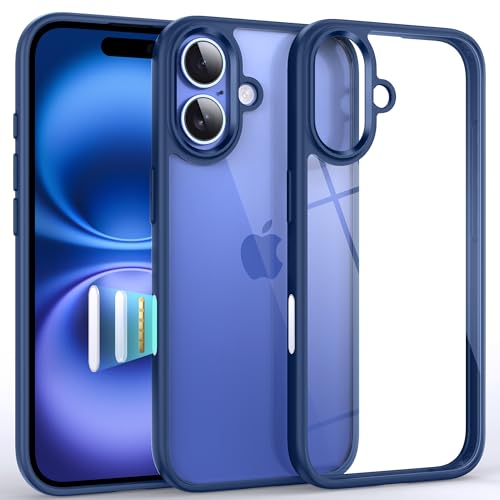 Supdeal iPhone 16 用耐衝撃透明ケース 米軍MIL規格 SGS認証 黄ばみ防止 ワイヤレス充電対応 ストラップホール付き 耐久性 クリアで透明なハード背面パネル ソフトシリコンエッジ アイフォン16 スマートフォン保護カバー 6.1インチ（ブルー）