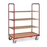 5 Jahre Qualitäts-Garantie Stabilux Etagenwagen, Traglast 250 kg, 4 Ladeflächen 1000x600 mm, Rot
