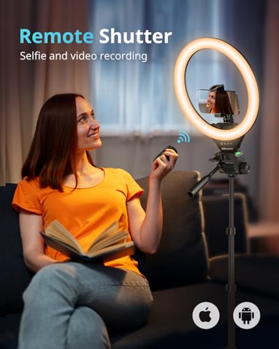 Image of UBeesize 12'' LED RGB Ring Light with 62'' Tripod Stand, Selfie Ring Light for Video Recording, Live Streaming, TikTok & YouTube, Compatible with iPhone & Android