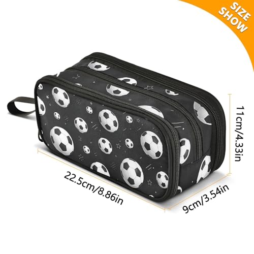 Image of Dark Soccer Pattern Large Capacity Pencil Case Box Boys Girls Big Stationery Pen Bag Organizer Pencil Pouch Zipper Compartments for School Office