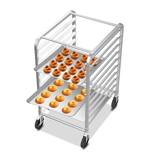 VINGLI 10-Tier Bakery Rack Commercial Stainless Steel Bun Pan Sheet Rack with Brake Casters for Kitchen, Restaurant, Cafeteria