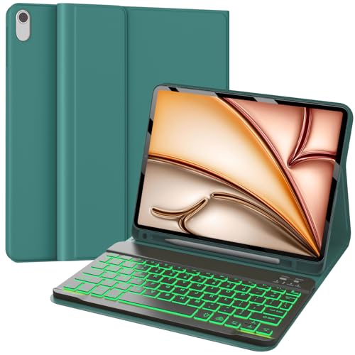 batecoya �L�[�{�[�h�P�[�X iPad Air 11�C���` (M3 2025 / M2 2024)�p 7�F �o�b�N���C�g ���C�����X ���O���\ �L�[�{�[�h �y���V���z���_�[�t�� iPad Air 11 2024�p �O���[��