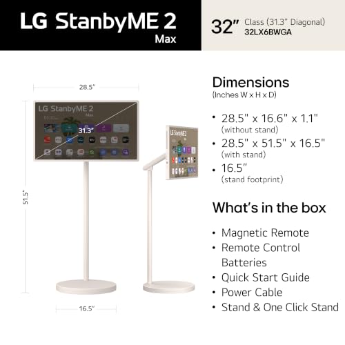 Image of LG 32-Inch StanbyME 2 Max Portable, Detachable Touch Screen TV, Dolby Vision, HDR10, Filmmaker Mode, 4.5hr Built-in Battery, Full Swivel Rotation (32LX6BWGA, 2026)